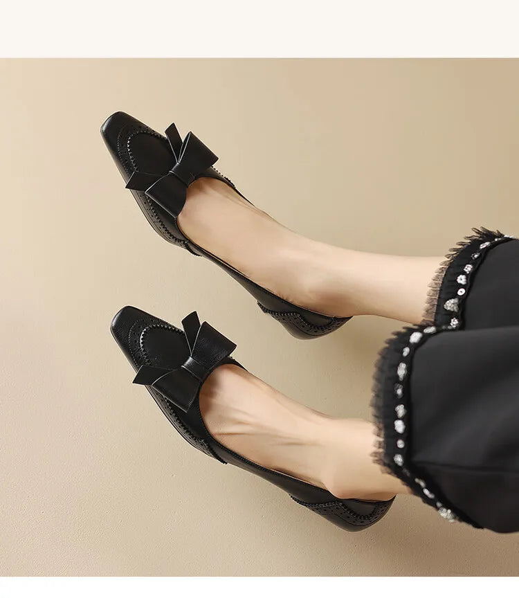 NEW Spring/Summer Women Pumps Split Leather High Heels Square Toe Thin Heel Women Shoes Butterfly-knot Lady Shoes Party Shoes