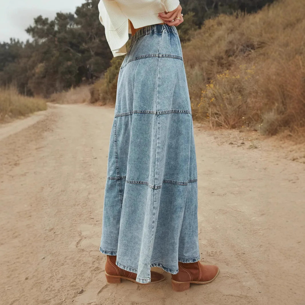 Midi Boho Denim Skirt