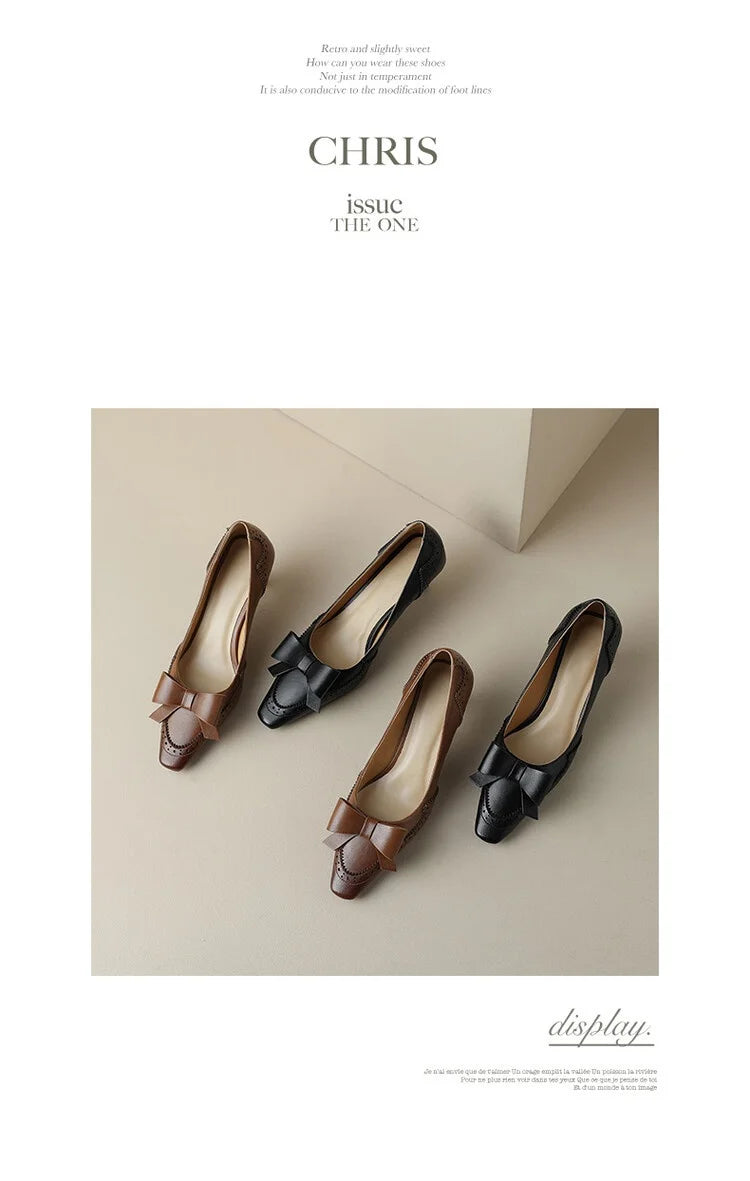 NEW Spring/Summer Women Pumps Split Leather High Heels Square Toe Thin Heel Women Shoes Butterfly-knot Lady Shoes Party Shoes