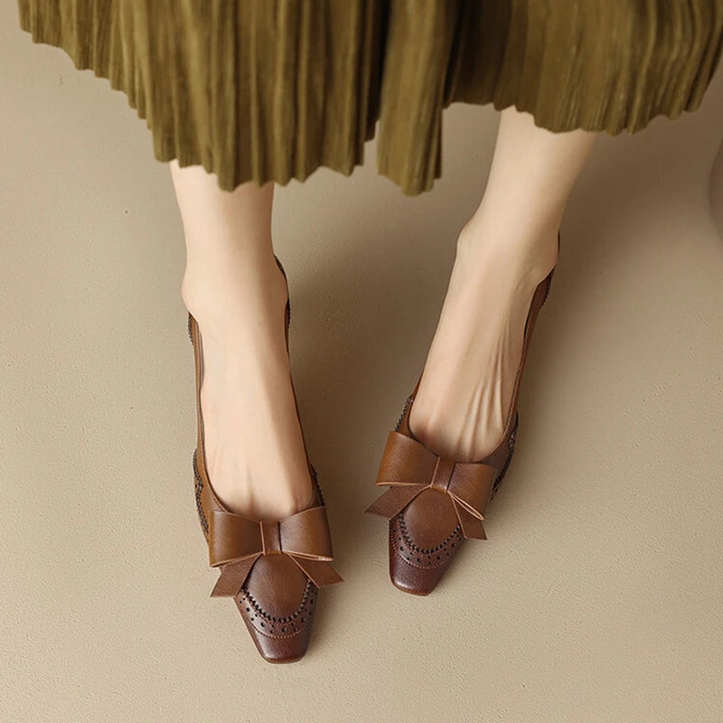 NEW Spring/Summer Women Pumps Split Leather High Heels Square Toe Thin Heel Women Shoes Butterfly-knot Lady Shoes Party Shoes