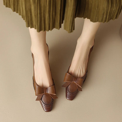 NEW Spring/Summer Women Pumps Split Leather High Heels Square Toe Thin Heel Women Shoes Butterfly-knot Lady Shoes Party Shoes