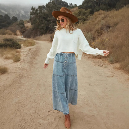 Midi Boho Denim Skirt