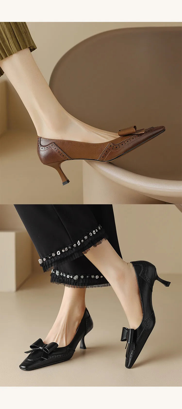 NEW Spring/Summer Women Pumps Split Leather High Heels Square Toe Thin Heel Women Shoes Butterfly-knot Lady Shoes Party Shoes