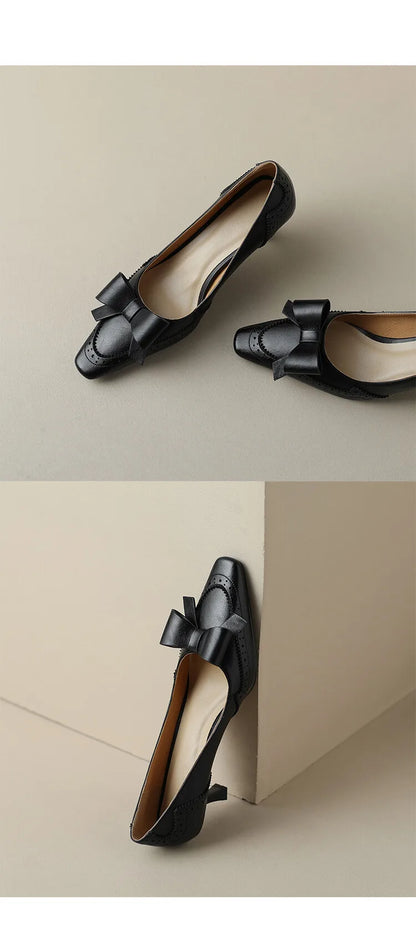 NEW Spring/Summer Women Pumps Split Leather High Heels Square Toe Thin Heel Women Shoes Butterfly-knot Lady Shoes Party Shoes