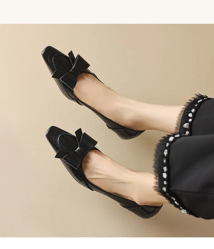 NEW Spring/Summer Women Pumps Split Leather High Heels Square Toe Thin Heel Women Shoes Butterfly-knot Lady Shoes Party Shoes