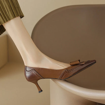 NEW Spring/Summer Women Pumps Split Leather High Heels Square Toe Thin Heel Women Shoes Butterfly-knot Lady Shoes Party Shoes