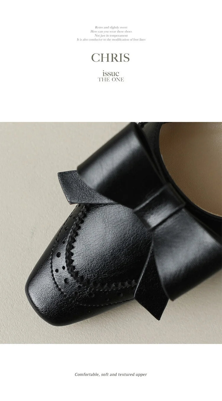 NEW Spring/Summer Women Pumps Split Leather High Heels Square Toe Thin Heel Women Shoes Butterfly-knot Lady Shoes Party Shoes
