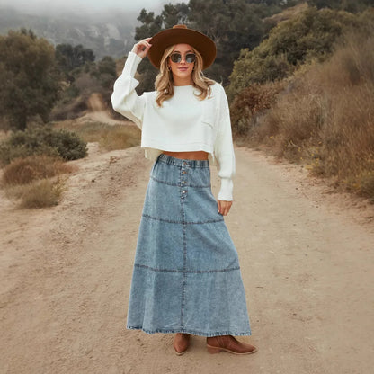 Midi Boho Denim Skirt