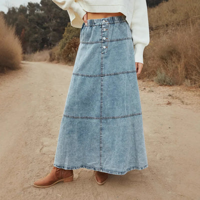 Midi Boho Denim Skirt