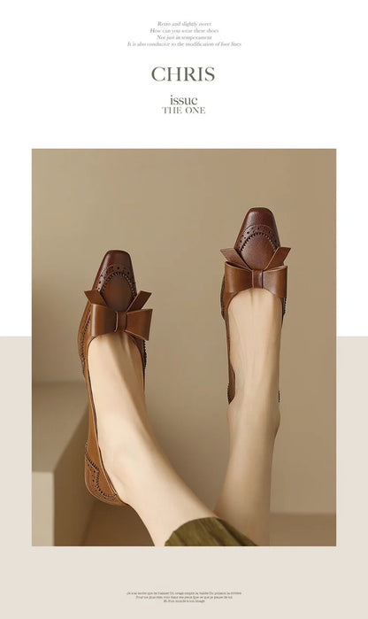 NEW Spring/Summer Women Pumps Split Leather High Heels Square Toe Thin Heel Women Shoes Butterfly-knot Lady Shoes Party Shoes