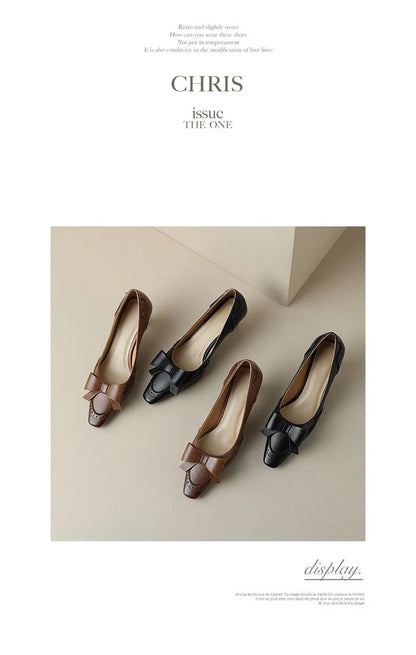 NEW Spring/Summer Women Pumps Split Leather High Heels Square Toe Thin Heel Women Shoes Butterfly-knot Lady Shoes Party Shoes
